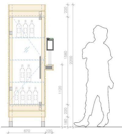 PerfectMoney Spirituosen-Verkaufsvitrine | Verkaufsschrank für alkoholische Getränke mit Abmessungen.